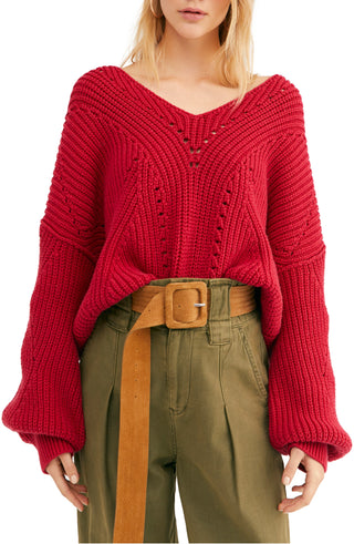Suéter feminino All Day Long da Free People, vermelho, tamanho M