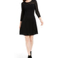Vestido curto Calvin Klein feminino com decote redondo e manga 3/4, preto, tamanho PXS