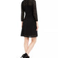 Vestido curto Calvin Klein feminino com decote redondo e manga 3/4, preto, tamanho PXS