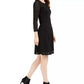 Vestido curto Calvin Klein feminino com decote redondo e manga 3/4, preto, tamanho PXS