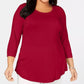 JM Collection Top feminino plus size com decote redondo, vinho, tamanho 2X