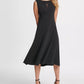 Vestido midi plissado com cintura império evasê DKNY feminino, preto, tamanho 8