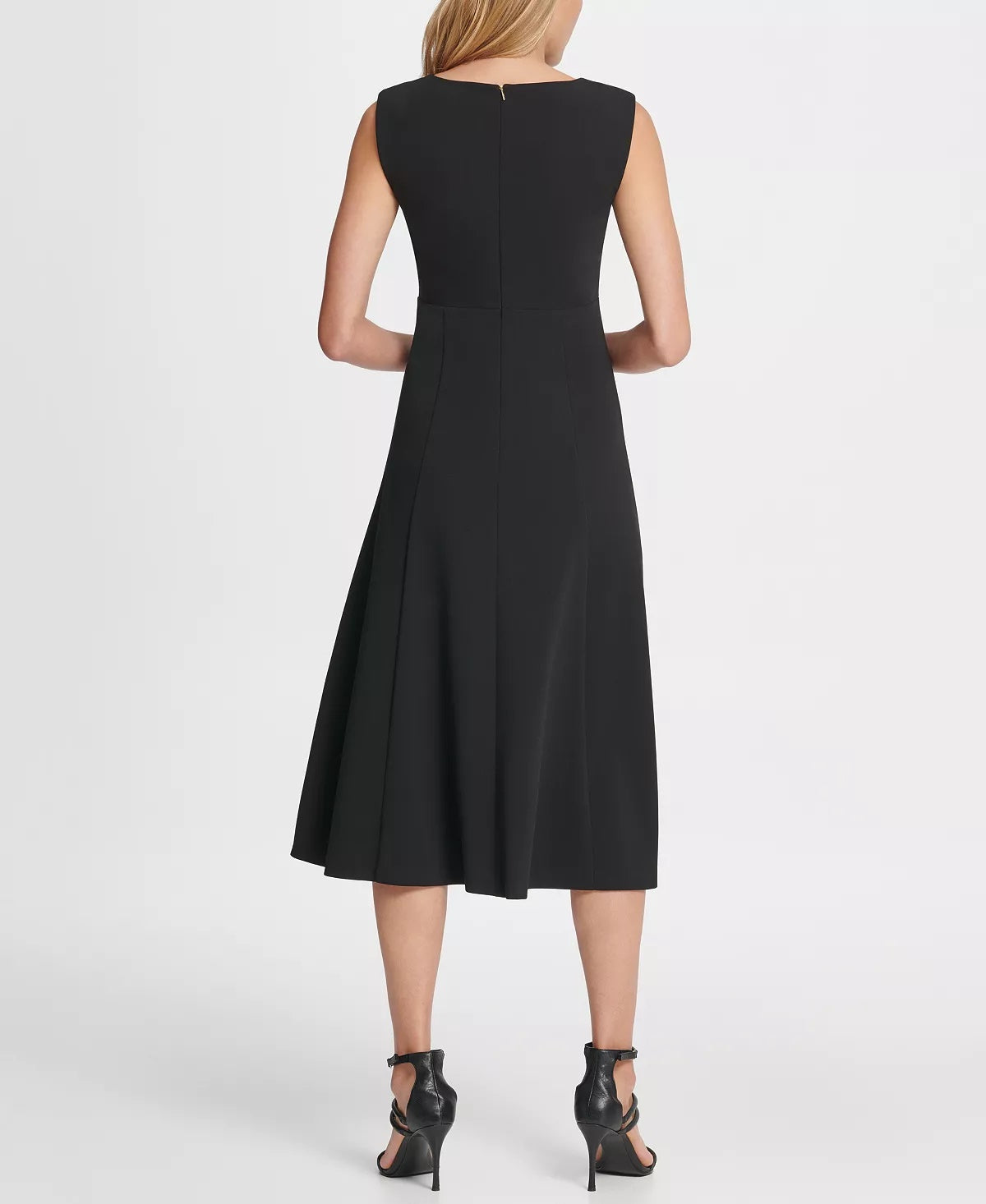 Vestido midi plissado com cintura império evasê DKNY feminino, preto, tamanho 8
