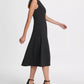 Vestido midi plissado com cintura império evasê DKNY feminino, preto, tamanho 8