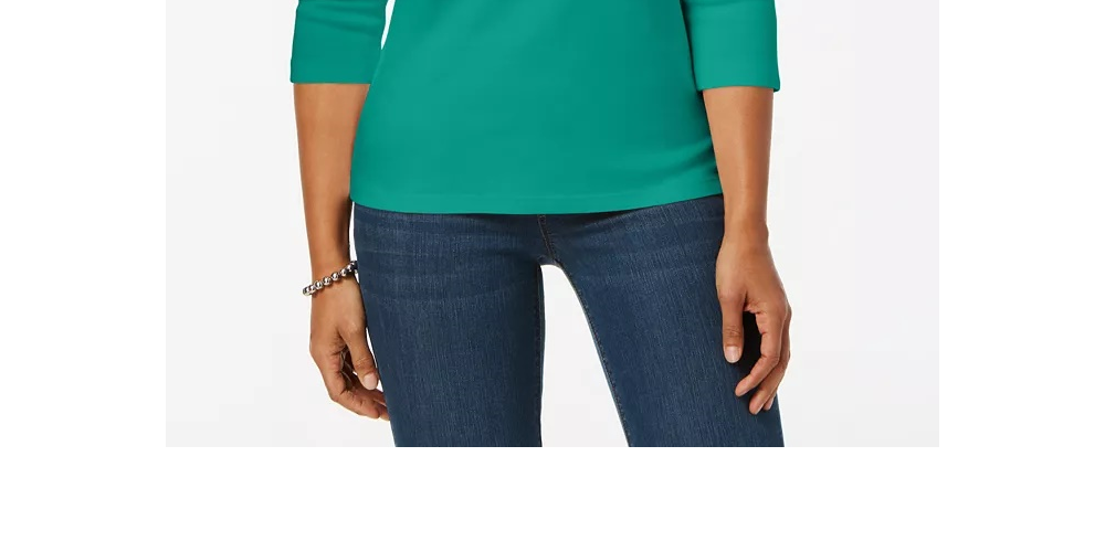 Karen Scott Top Henley de Algodão Feminino Branco Brilhante Tamanho Médio