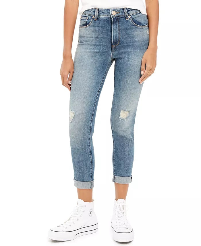 Calça jeans feminina STS Blue, rasgada, com corte reto, tamanho 27