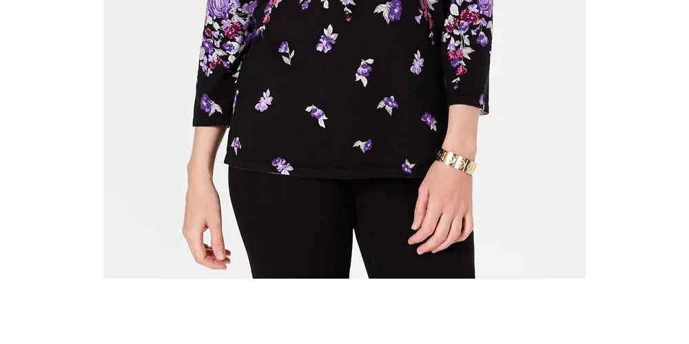 Karen Scott Suéter feminino estampado manga 3/4 azul tamanho pequeno G