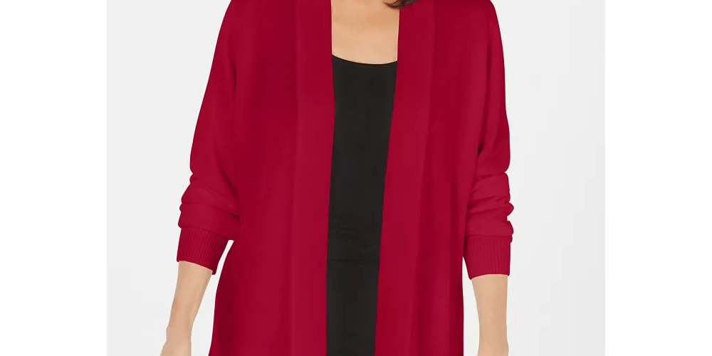 Karen Scott Cardigan Feminino Frente Aberta Vermelho Tamanho Pequeno Pequeno