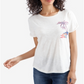 Camiseta feminina de manga curta com estampa gráfica Lucky Brand, branca, tamanho M