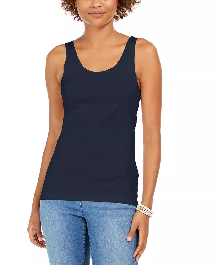 Regata feminina de algodão estilo &amp; co, azul, tamanho extragrande