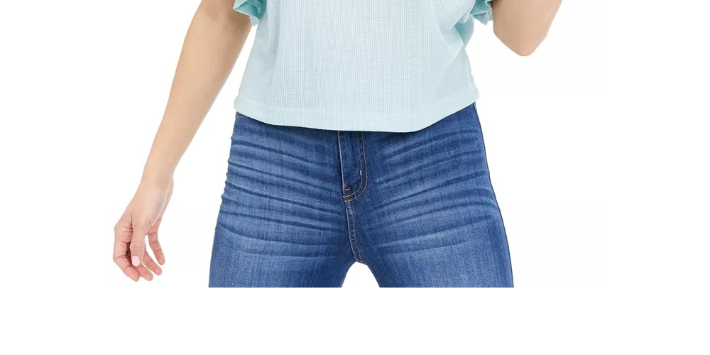 Gypsies &amp; Moondust Junior's Ruffle Trimmed Thermal Top Azul Tamanho Pequeno