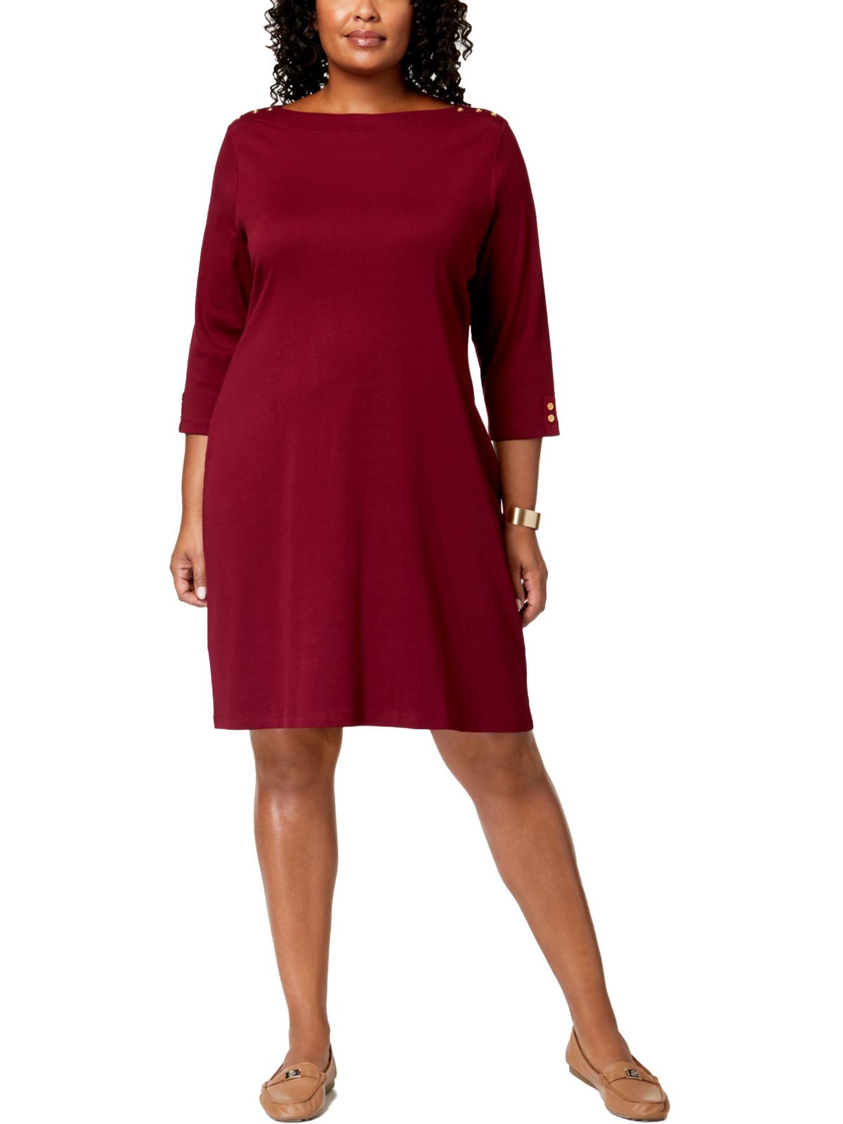 Vestido feminino Karen Scott com decote canoa e mangas 3/4, vinho, tamanho 3X
