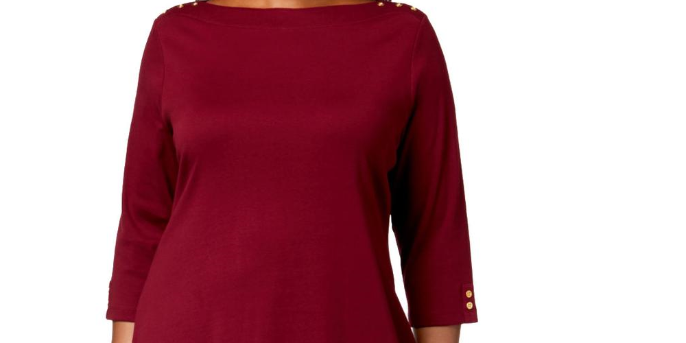 Vestido feminino Karen Scott com decote canoa e mangas 3/4, vinho, tamanho 3X