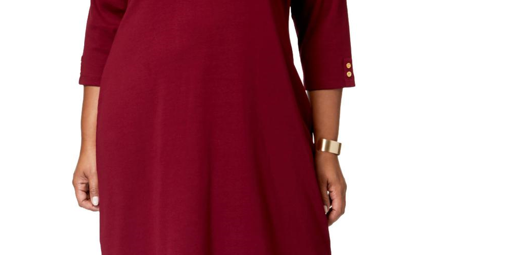 Vestido feminino Karen Scott com decote canoa e mangas 3/4, vinho, tamanho 3X