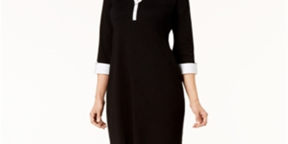 Vestido-camisa feminino Karen Scott de algodão com gola, preto, tamanho pequeno M