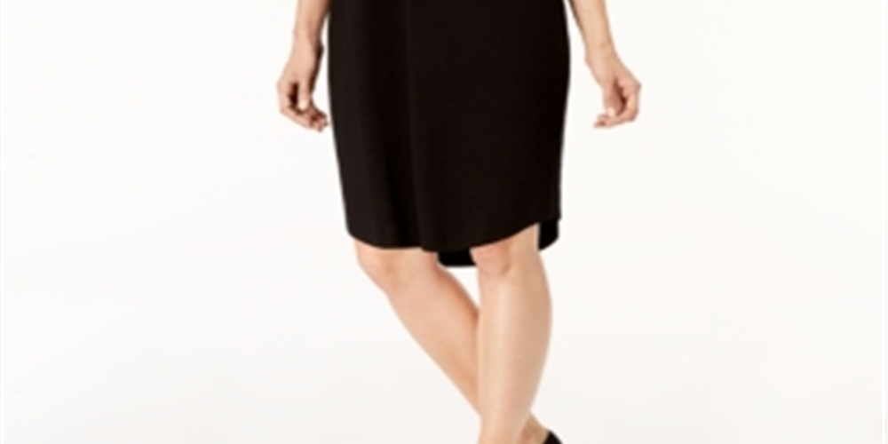Vestido-camisa feminino Karen Scott de algodão com gola, preto, tamanho pequeno M