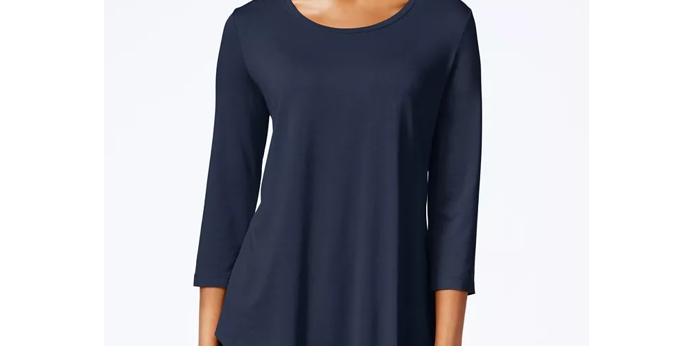 JM Collection Blusa feminina manga três quartos azul tamanho pequeno médio