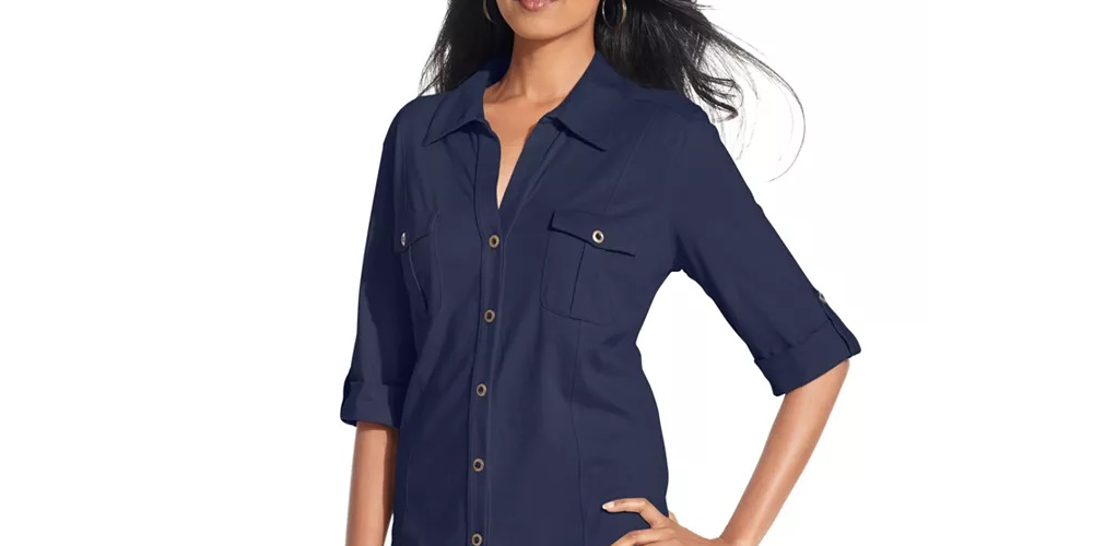 Camisa utilitária feminina Style &amp; Co, preta, tamanho pequeno P