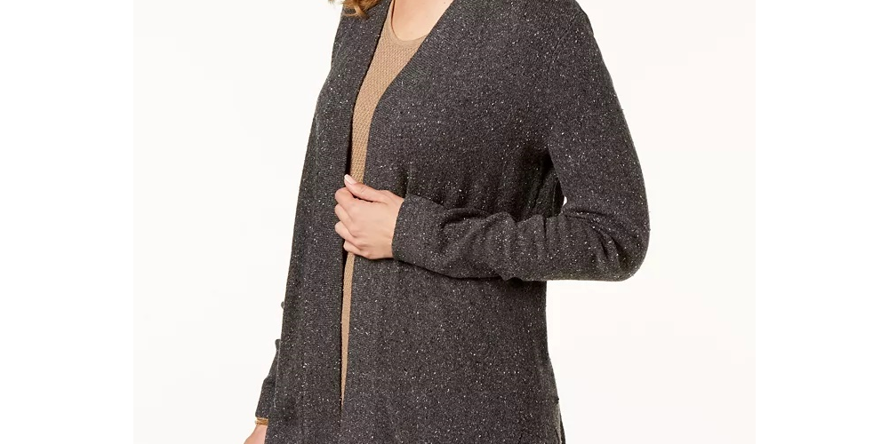 Karen Scott Blusa Feminina Estampada com Decote Sobrepeliz e Babados Cinza Tamanho P