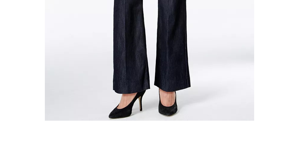 Calças femininas Lee Denim Wash Wide Leg Pretas Tamanho 16 Petite