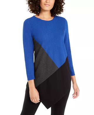 Túnica feminina Alfani Colorblocked assimétrica azul tamanho pequeno P