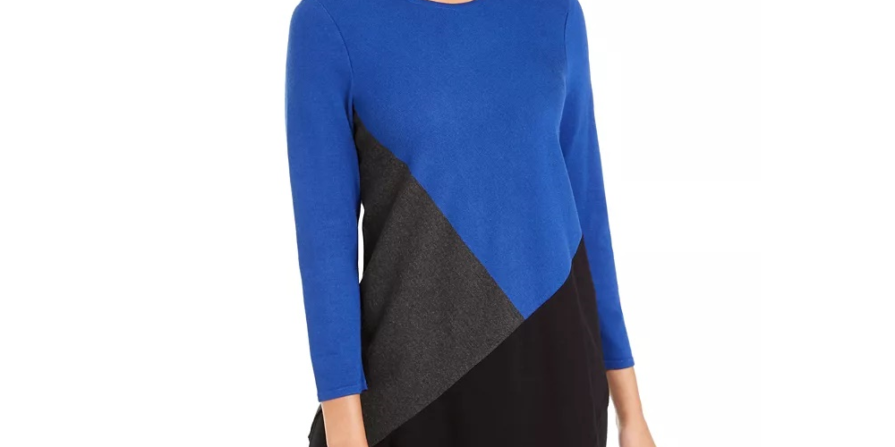 Túnica feminina Alfani Colorblocked assimétrica azul tamanho pequeno P
