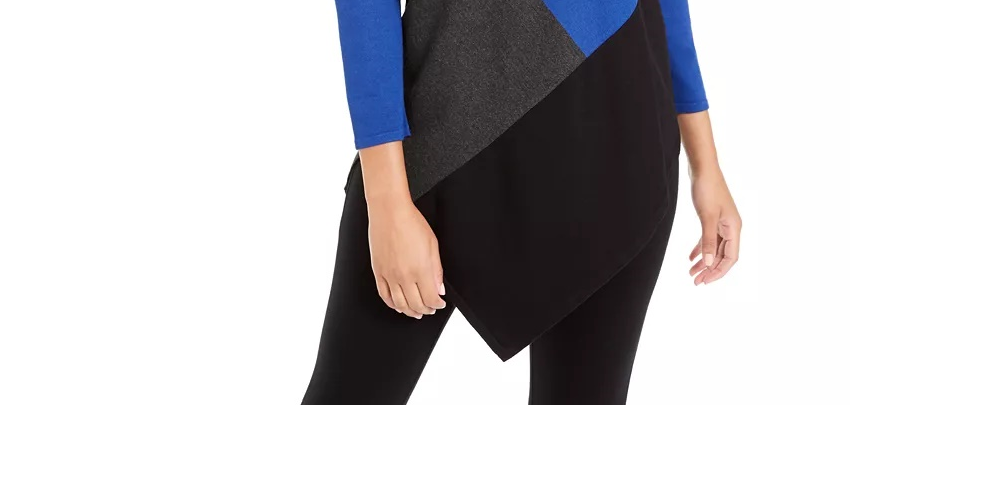 Túnica feminina Alfani Colorblocked assimétrica azul tamanho pequeno P