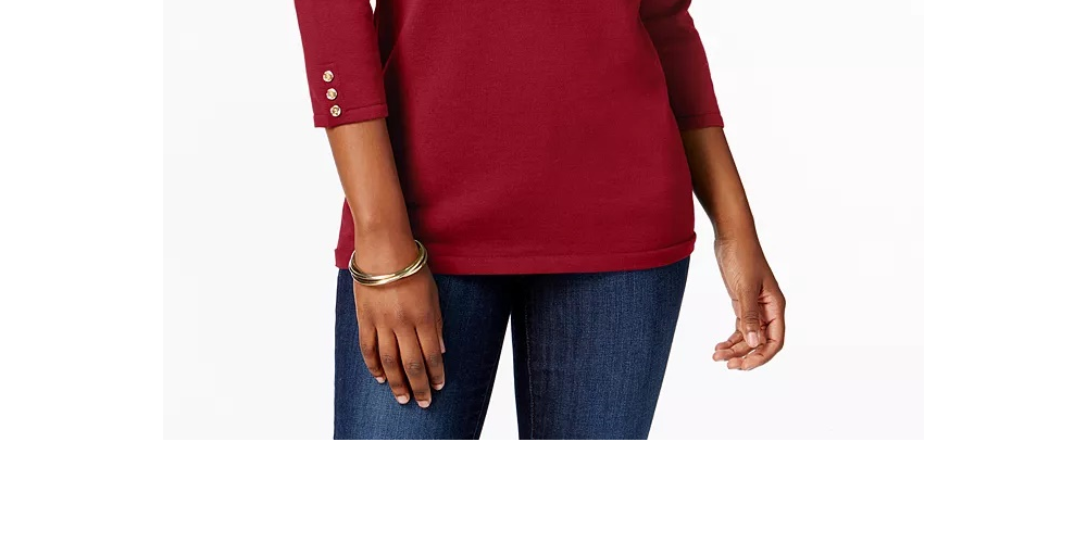 Suéter feminino Karen Scott de algodão com acabamento em botões, rosa, tamanho pequeno GG