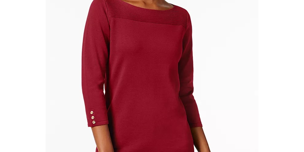 Karen Scott Suéter Feminino de Algodão com Acabamento em Botões Vermelho Tamanho Pequeno Médio