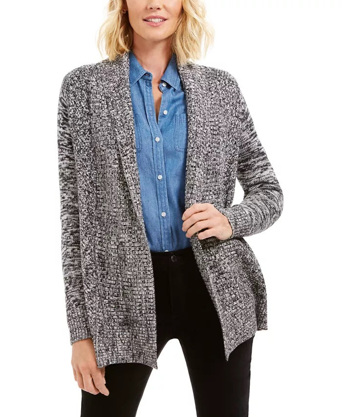 Cardigan feminino Charter Club mesclado com gola xale, preto, tamanho extrapequeno