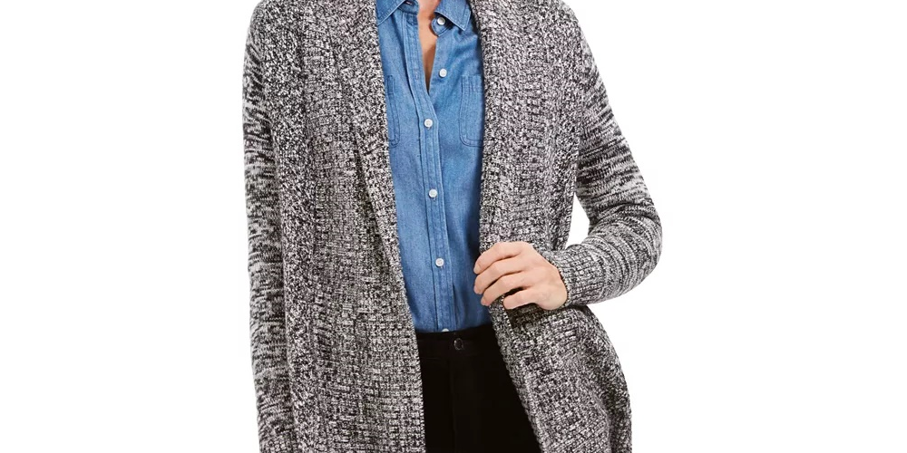 Cardigan feminino Charter Club mesclado com gola xale, preto, tamanho extrapequeno