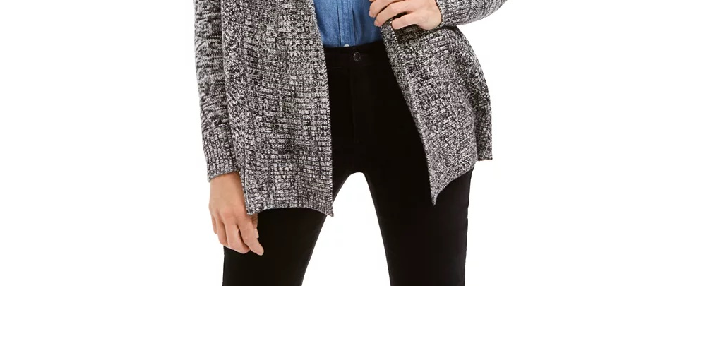 Cardigan feminino Charter Club mesclado com gola xale, preto, tamanho extrapequeno