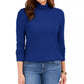 Blusa feminina Charter Club com gola alta canelada mesclada, azul, tamanho X-S