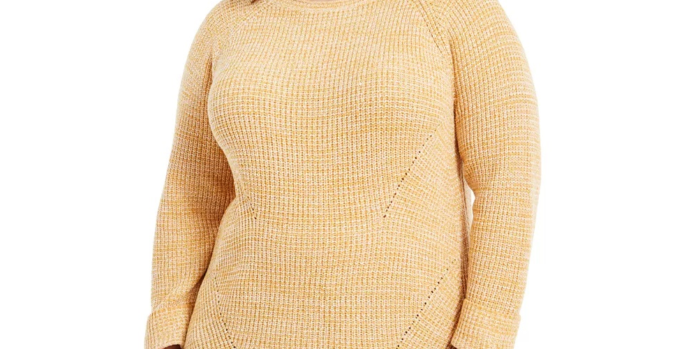 Suéter feminino estilo &amp; co plus size com acabamento em pointelle bege tamanho 1X