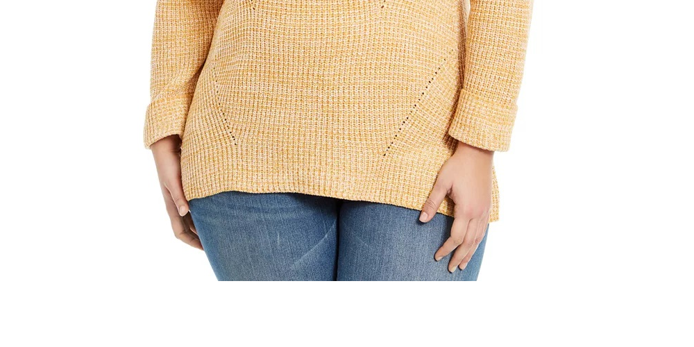 Suéter feminino estilo &amp; co plus size com acabamento em pointelle bege tamanho 1X