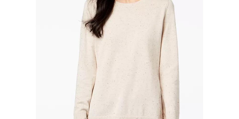Suéter feminino Maison Jules de manga comprida com gola alta e estampa de joias, bege, tamanho grande