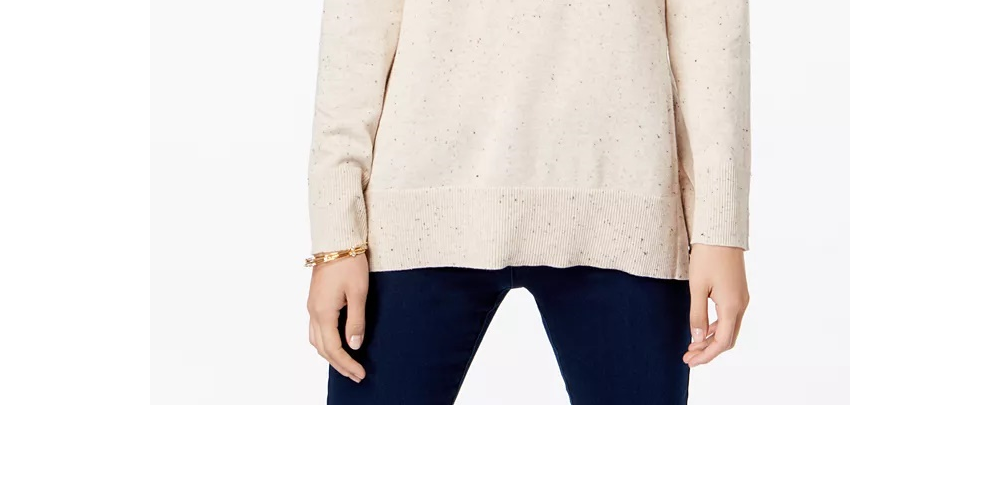 Suéter feminino Maison Jules de manga comprida com gola alta e estampa de joias, bege, tamanho grande