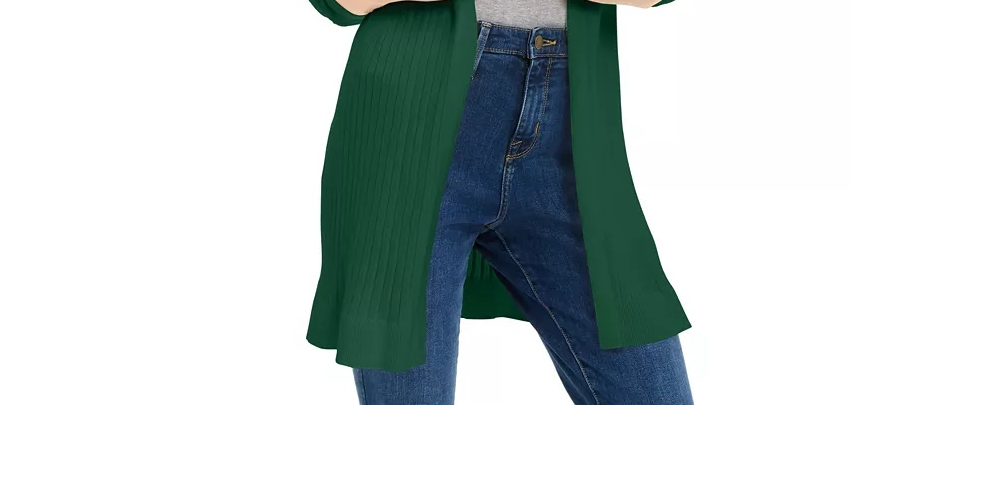 Cardigan feminino canelado aberto Maison Jules, verde, tamanho grande