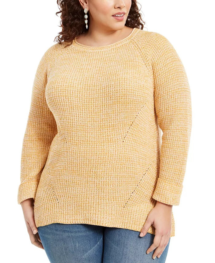 Suéter feminino estilo &amp; co plus size com acabamento em pointelle bege tamanho 1X