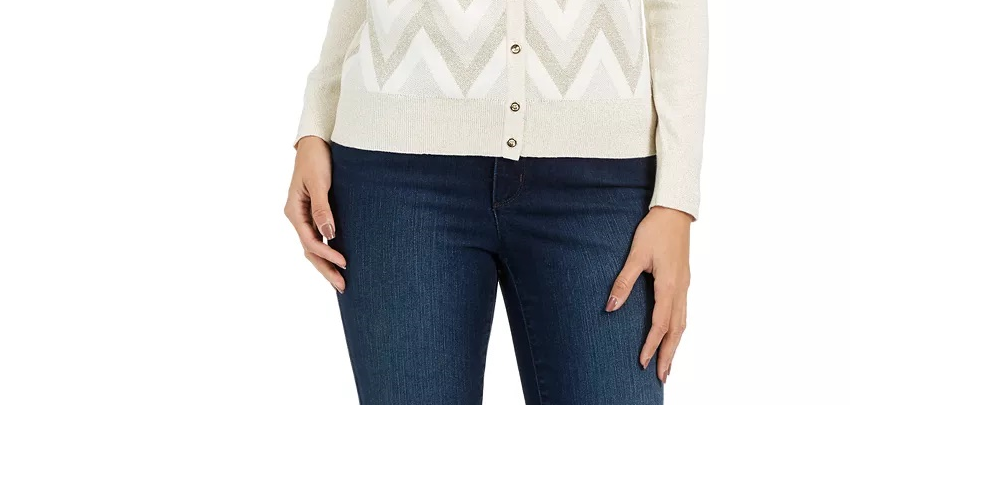Cardigan feminino com estampa Chevron e fios metálicos Charter Club, tamanho creme, pequeno GG