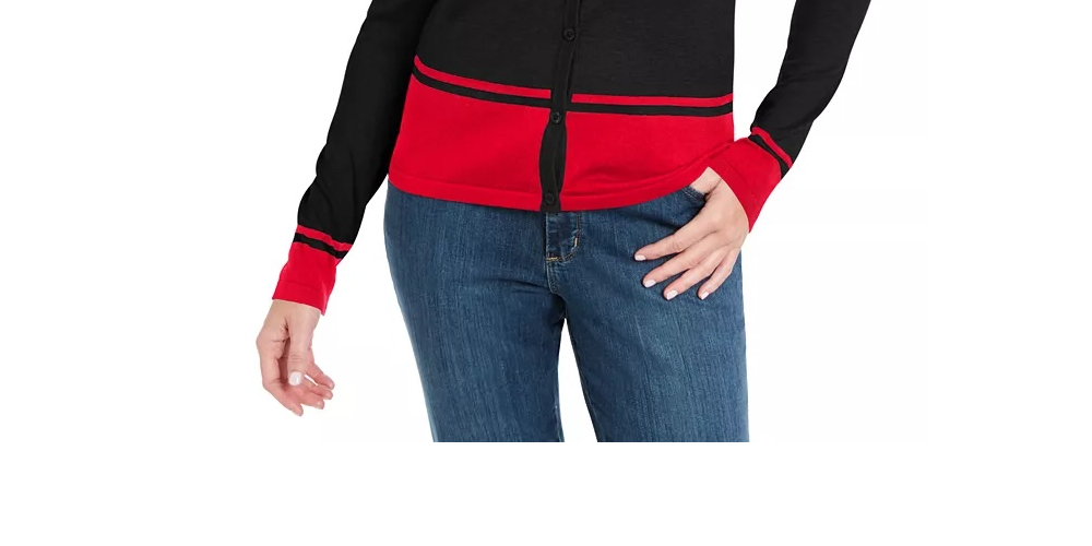 Karen Scott Cardigan Feminino com Barra Colorida Azul Tamanho Pequeno P