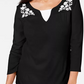 Blusa feminina Karen Scott de algodão bordado com camadas, tamanho pequeno, castanho, tamanho G