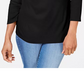 Blusa feminina Karen Scott de algodão bordado com camadas, tamanho pequeno, castanho, tamanho G