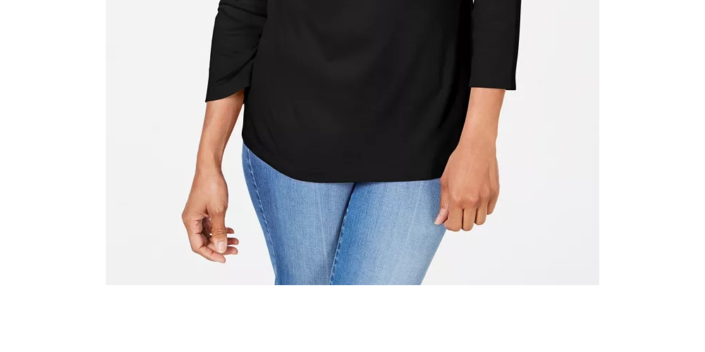 Blusa feminina Karen Scott de algodão bordado com camadas, tamanho pequeno, castanho, tamanho G