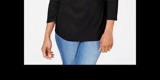 Blusa feminina Karen Scott de algodão bordado com camadas, tamanho pequeno, castanho, tamanho G