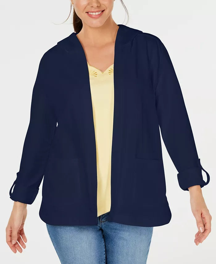 Karen Scott Sport French Terry Moletom com capuz feminino aberto na frente, azul, tamanho grande