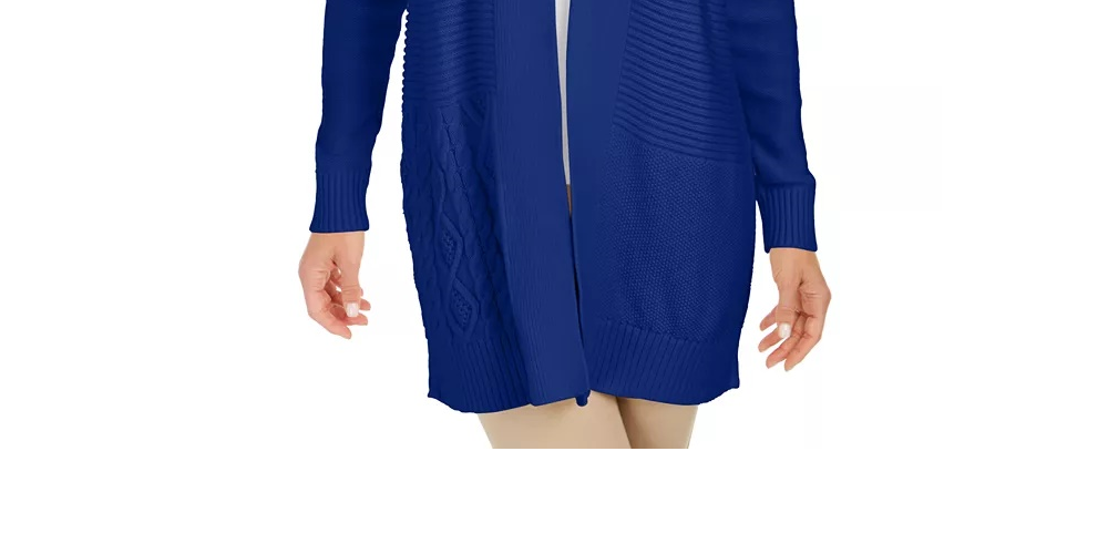 Cardigan feminino patchwork azul Charter Club, tamanho XX-G