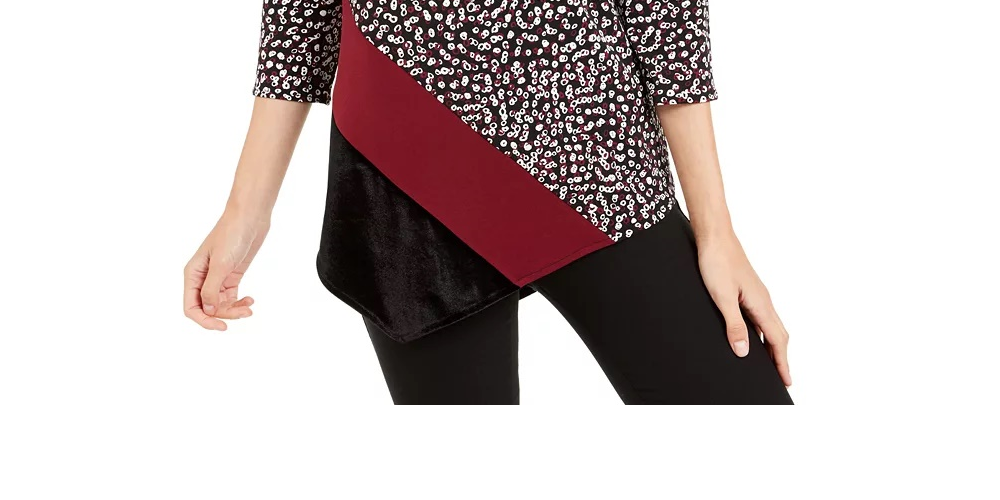 Blusa feminina Alfani Colorblock com bainha assimétrica, preta, tamanho pequeno GG