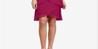 Vestidos casuais femininos SLNY, vestido de mudança de chiffon com babados e gravata framboesa, vermelho, tamanho 10