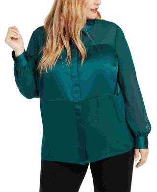 Blusa feminina Alfani Plus Size de cetim com estampa de mídia mista, verde, tamanho 0X